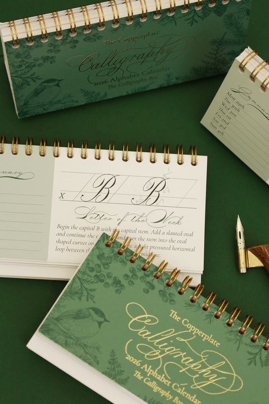 Copperplate Alphabet Desk Calendar 2026